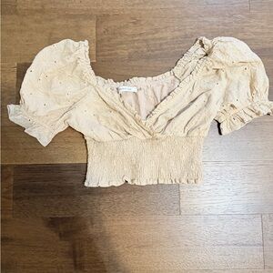 Mustard Seed Beige Smocked Crop Top